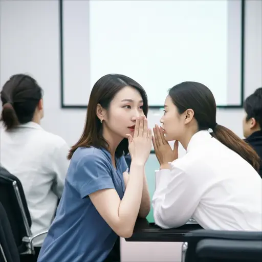 在会议中，她小声地对同事说了句悄悄话，没有人注意到。
