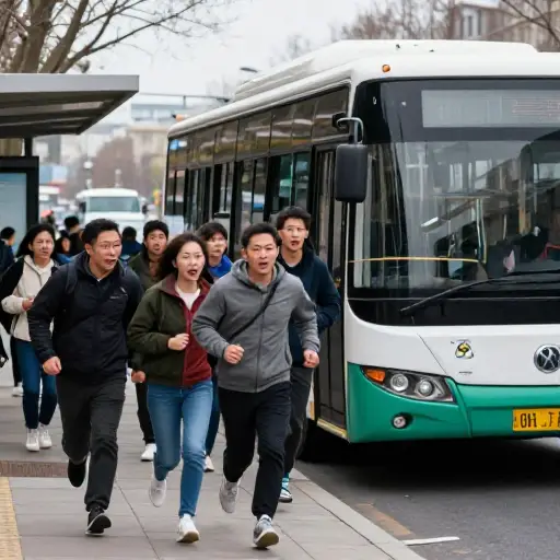 我们冲向公交车。