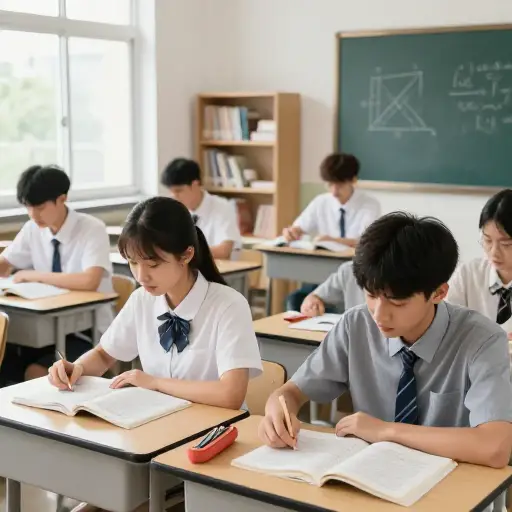 学生们正在为考试做准备。