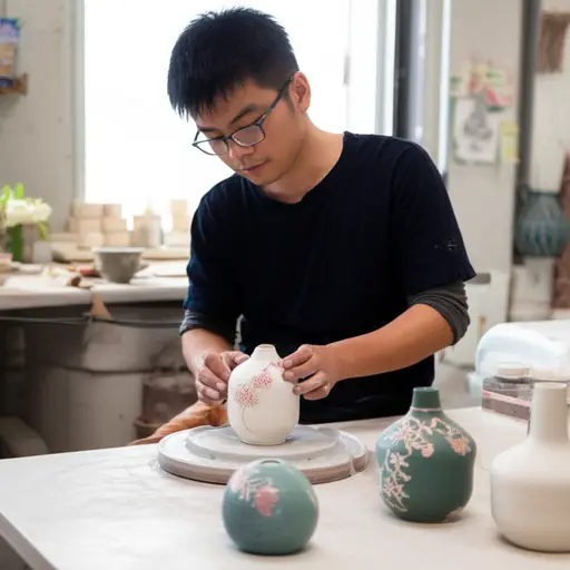 这位陶艺家手工制作的花瓶非常精美。