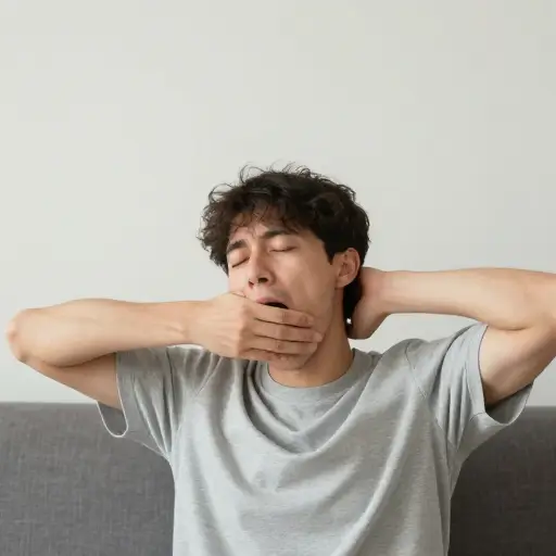 “我太累了，”他一边打哈欠一边伸展手臂说道。