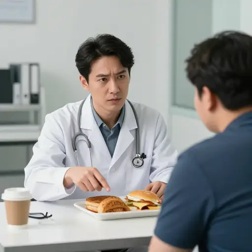 医生警告说，如果他不改变饮食，他会变得肥胖。