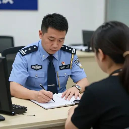 那位警官在警察局帮我录了口供。