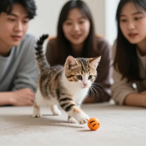 那只小猫太活泼了，我们看得目不转睛。