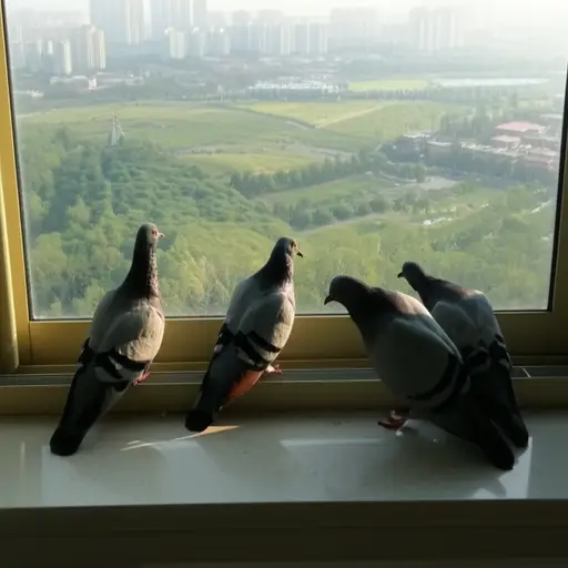 清晨，我能听到鸽子在窗台上咕咕叫。