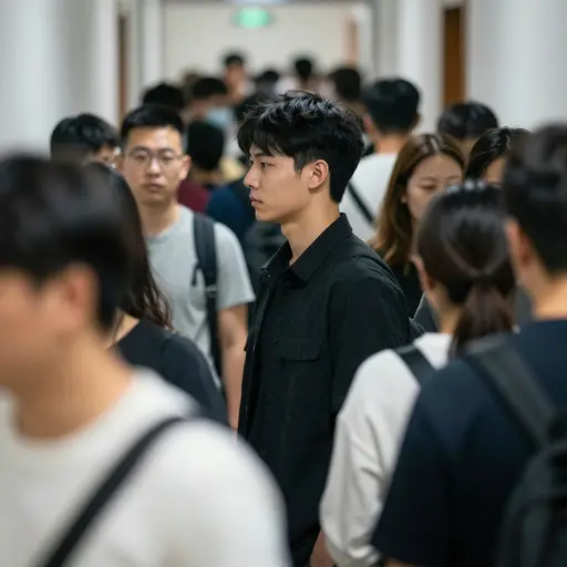 他不得不在拥挤的走廊中穿行。