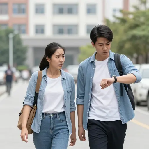 我们得快点，不然要迟到了。