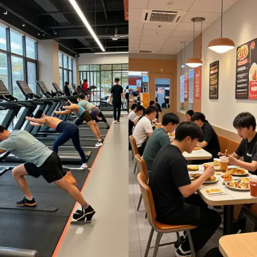 尽管我们吃更多快餐，但我们比他们锻炼更多。