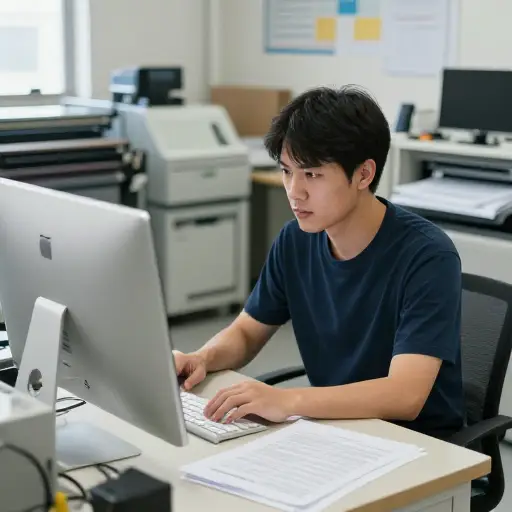 去年我在一家印刷公司工作，担任麦金塔操作员。