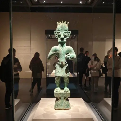 博物馆展出了一座青铜雕像。