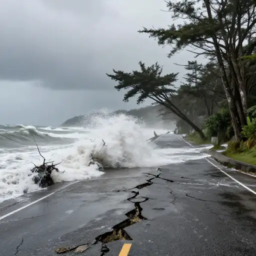 在暴风雨中，沿海道路受损最严重。