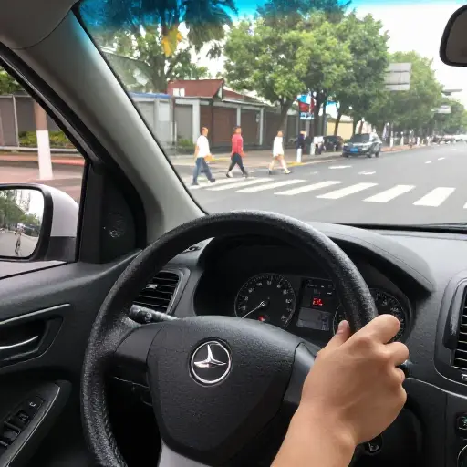 他按响了喇叭以提醒行人。