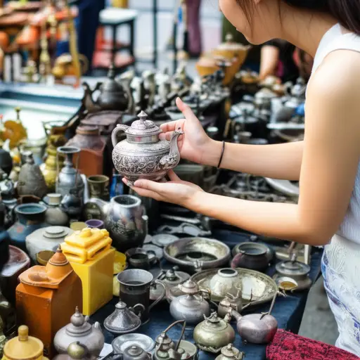 她在古董市场买了一个19世纪的银茶壶。