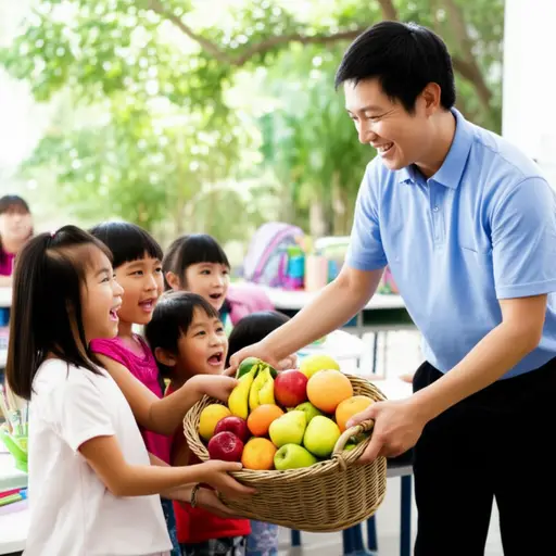 他每天给孩子们带来新鲜水果。