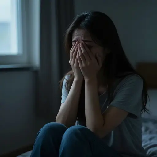 她心中充满了悔恨，为错失的机会哭得撕心裂肺。