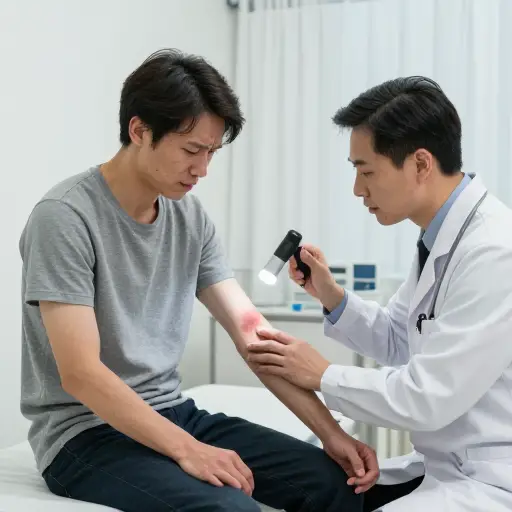 医生检查了患者的身体损伤情况。