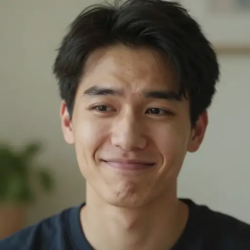 他的笑容显得紧张而不自然。