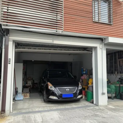 我爸爸把车停在车库里。
