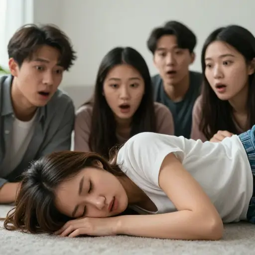 一听到那个令人震惊的消息，她当场就晕倒了。