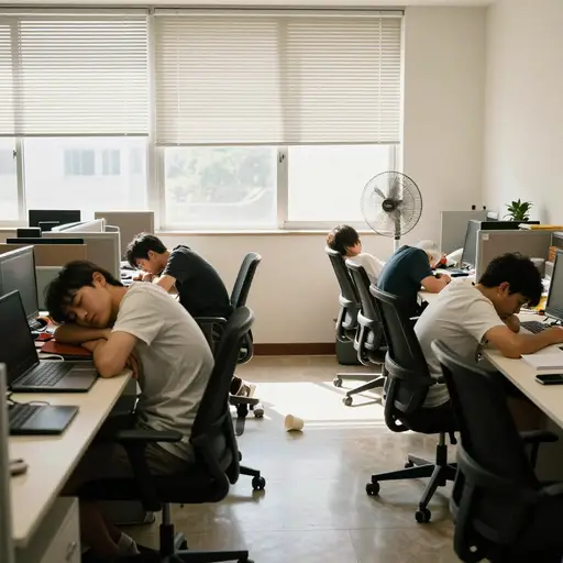 热浪让整个办公室的人到了下午三点就已经昏昏欲睡，连最有精力的员工都在工位前打盹了。
