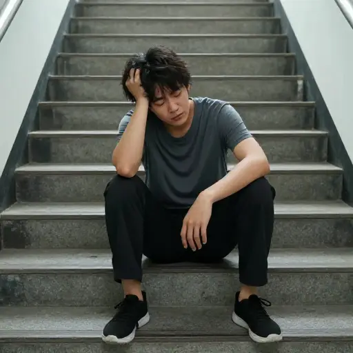 爬了四层楼梯后，我不得不坐下来喘口气。