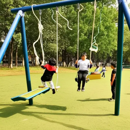 公园里那些吵闹的孩子们把秋千弄得一团糟。