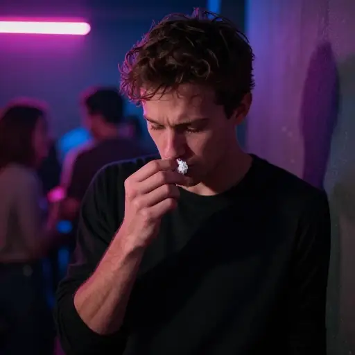 他在派对上偷偷吸食可卡因。