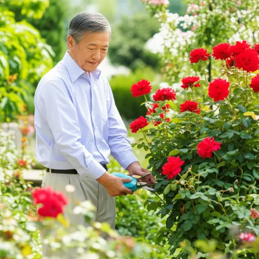 我爷爷喜欢在院子里打理园艺。