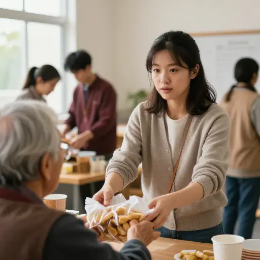 她出于责任感自愿做了。