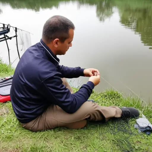 钓鱼线缠成了一团乱麻，他花了半小时才解开。