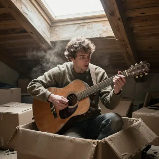 他的音乐天赋荒废了多年，直到一次偶然遇到一把旧吉他，重新点燃了他的热情。