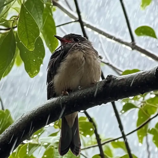 这只受伤的小鸟在暴风雨中幸存了下来。