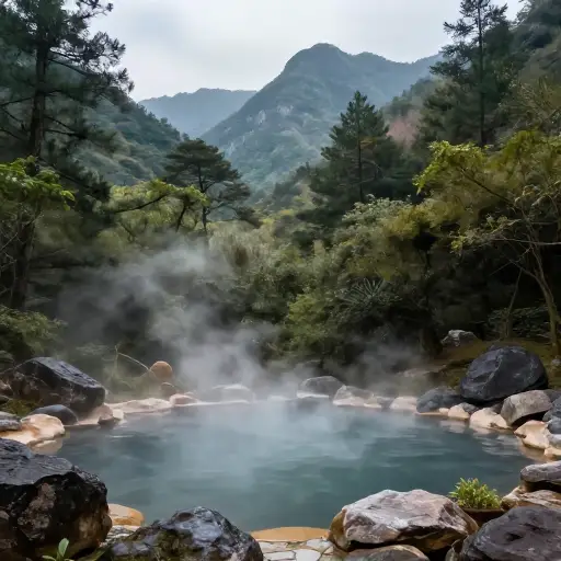 山里有一个僻静的温泉。