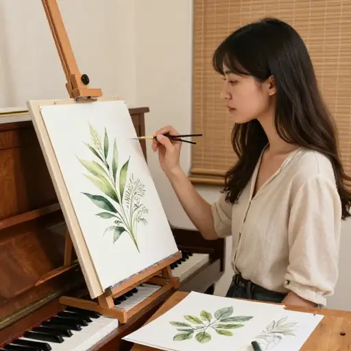 她擅长绘画，同时也很会弹钢琴。