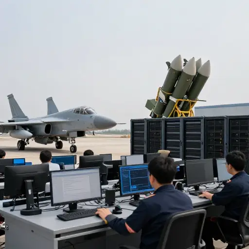 现代国防能力包括先进武器和网络安全措施。