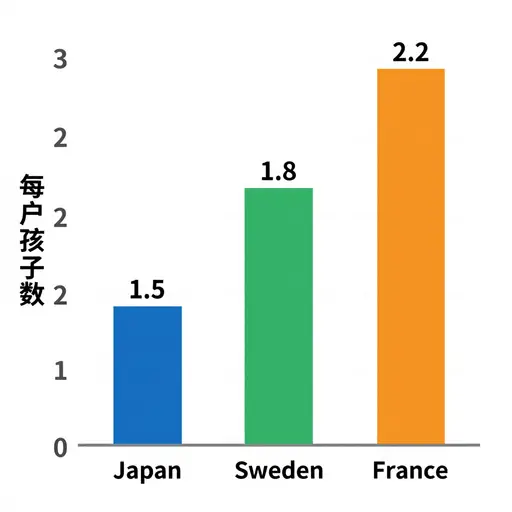 该图表显示了三个不同国家每个家庭孩子的常见情况。