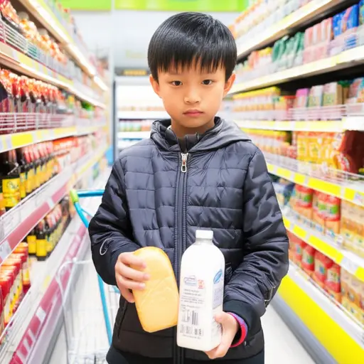 我让儿子去跑腿买些面包和牛奶。