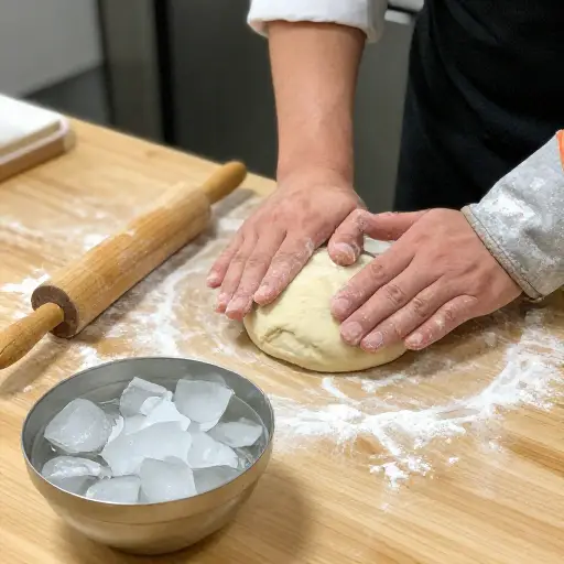 要做出酥脆的外皮，需保持面团低温并尽量减少揉捏。