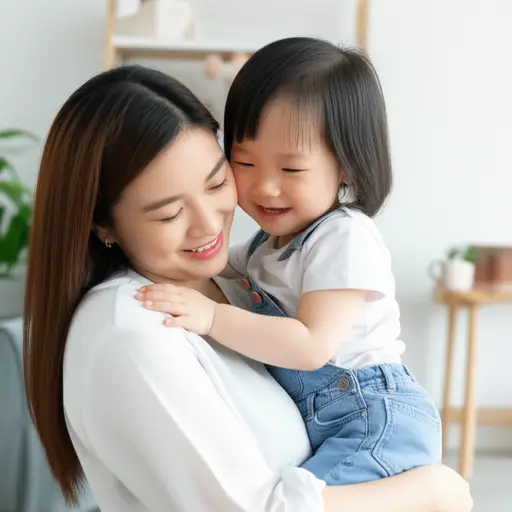 她给了孩子一个充满爱意的拥抱。