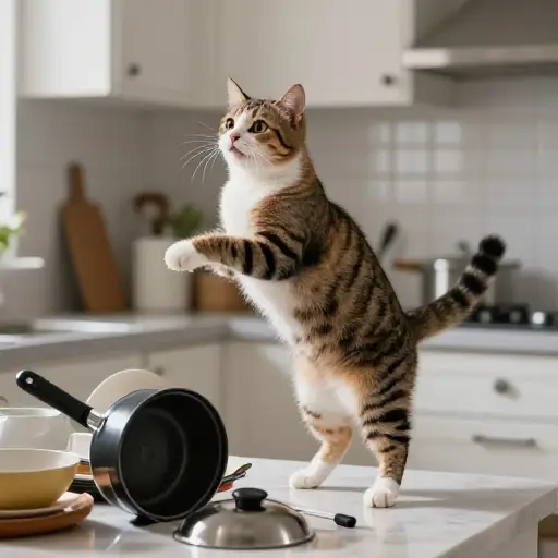 厨房里传来的巨响把猫吓了一跳。