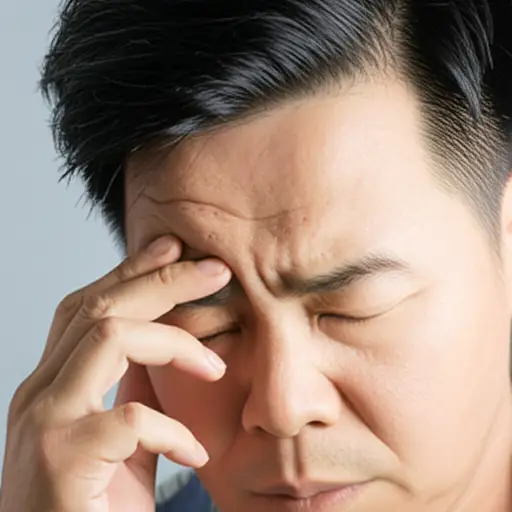 他头疼时习惯用手指按压太阳穴。