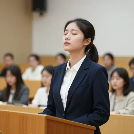 她决定在开始演讲前深呼吸。