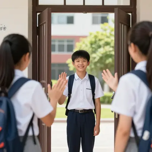 他与生俱来的友善使他在新学校很容易交到朋友。