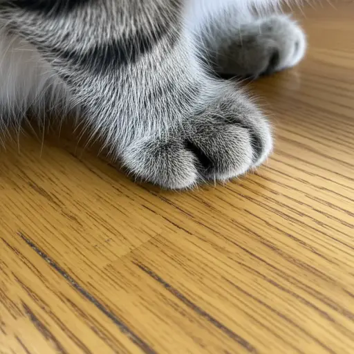 小猫用爪子在地板上抓出了一道痕迹。