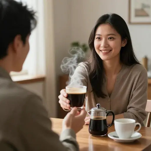 “你想来点咖啡吗？”“不用了，谢谢，我不渴。”