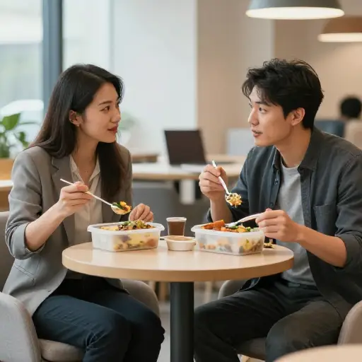 我和同事一起吃午饭。