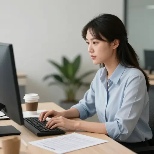她正在写报告。