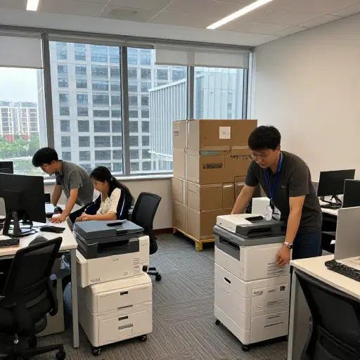团队上周末决定将办公设备转移到新大楼。