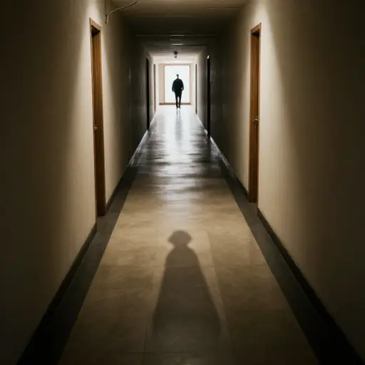 在寂静的走廊里，逐渐靠近的脚步声是唯一的声音。