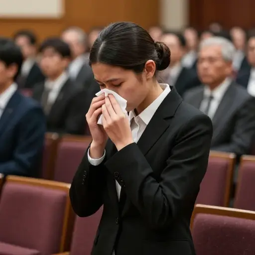 在庄严的仪式上，她尽量不让自己大声地吸鼻子。